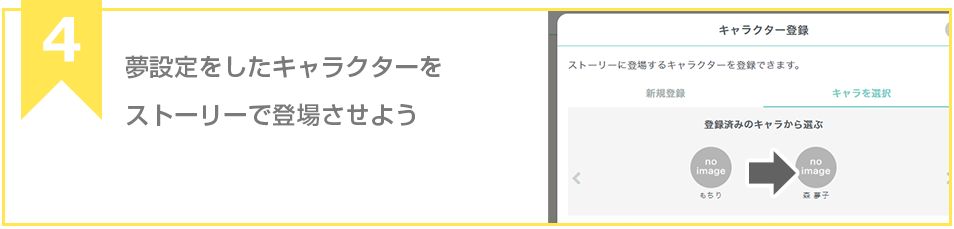 ステップ４ 夢設定をしたキャラクターをストーリーで登場させよう
