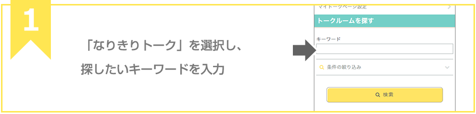 「なりきりトーク」を選択し、探したいキーワードを入力