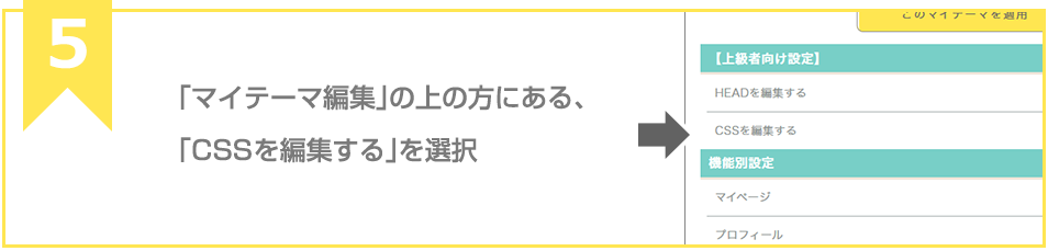 「マイテーマ編集」の下の方にある、HEAD設定内の「【上級者向け】編集する」を選択