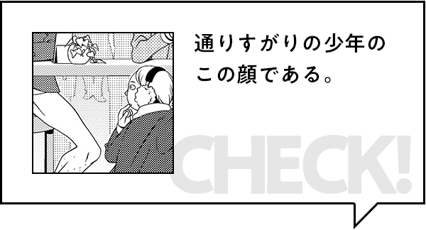 みどころ：通りすがりの少年のこの顔である